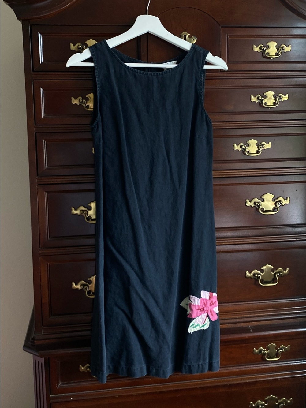 100% linen black dress with flower SZ Small petite